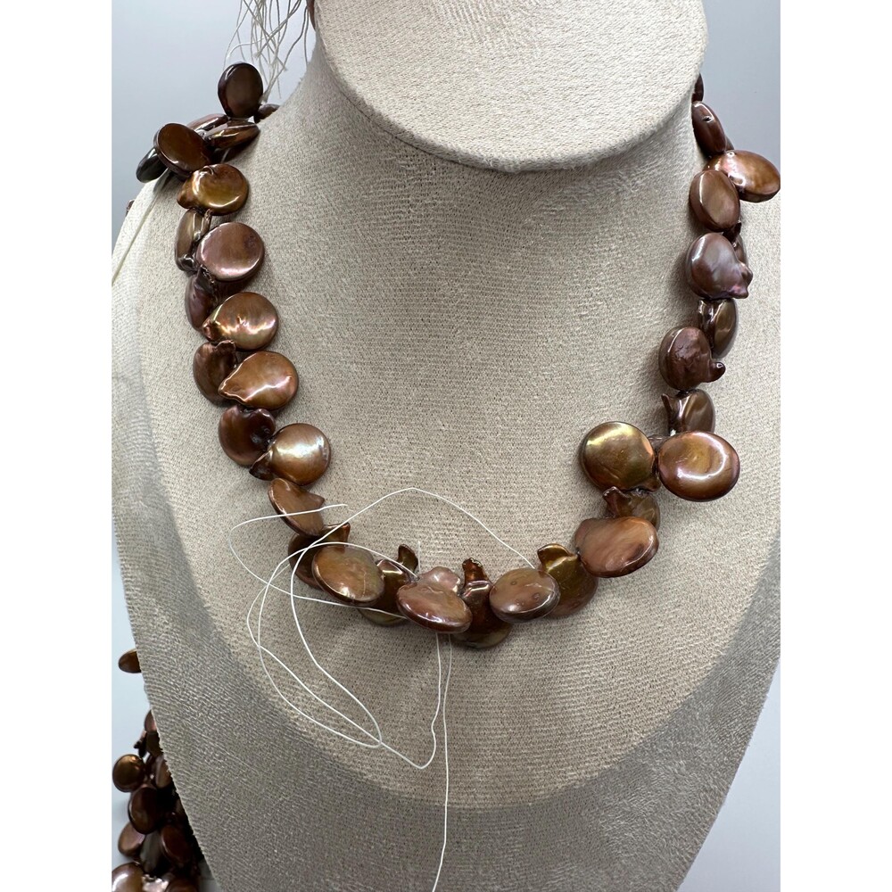 11-13 mm golden brown coin freshwater pearl, top side drilled AA+ baroque DIY 15 - Picture 5 of 10